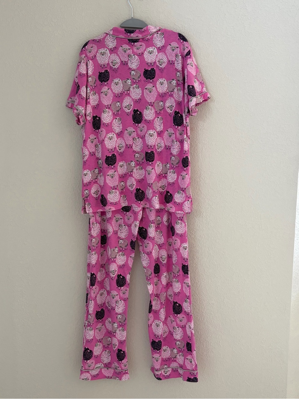 Munki Munki Womens Sheep Print Pajama Set Pink Bamboo Rayon Cotton Large